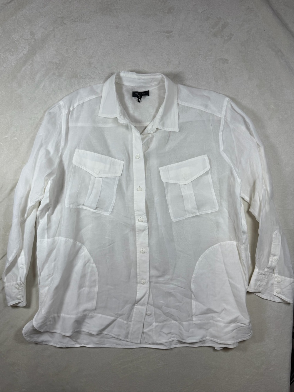 rag & bone Women’s Large White Long-Sleeve Button-Down Shirt with Chest Pockets